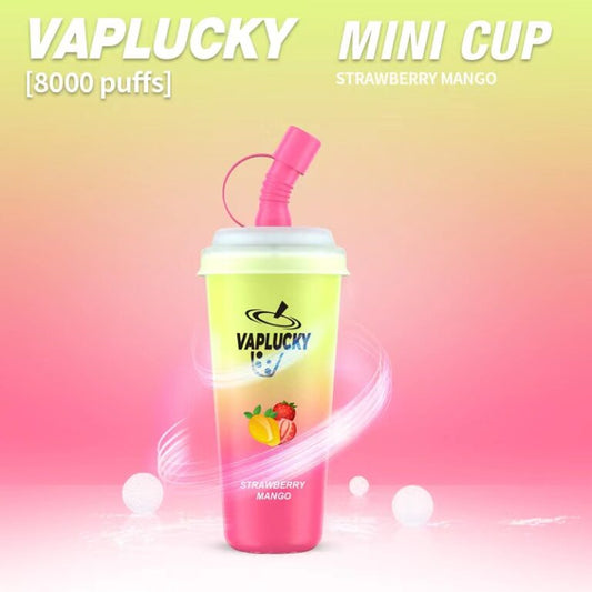 VAPLUCKY MINI CUP 8000 DEVICE – STRAWBERRY MANGO – 5%Nic ( Rechargeable type-C )
