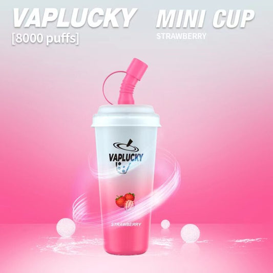 VAPLUCKY MINI CUP 8000 DEVICE– STRAWBERRY – 5%Nic ( Rechargeable type-C )